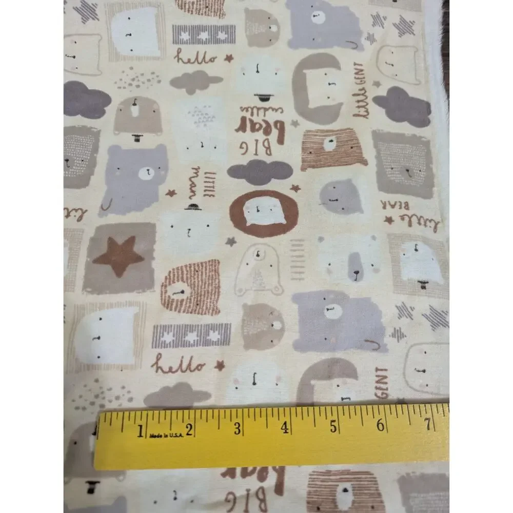 1 Yard Neutral Little Bear Nursery Flannel Fabric Brown Beige Tan Gray White New